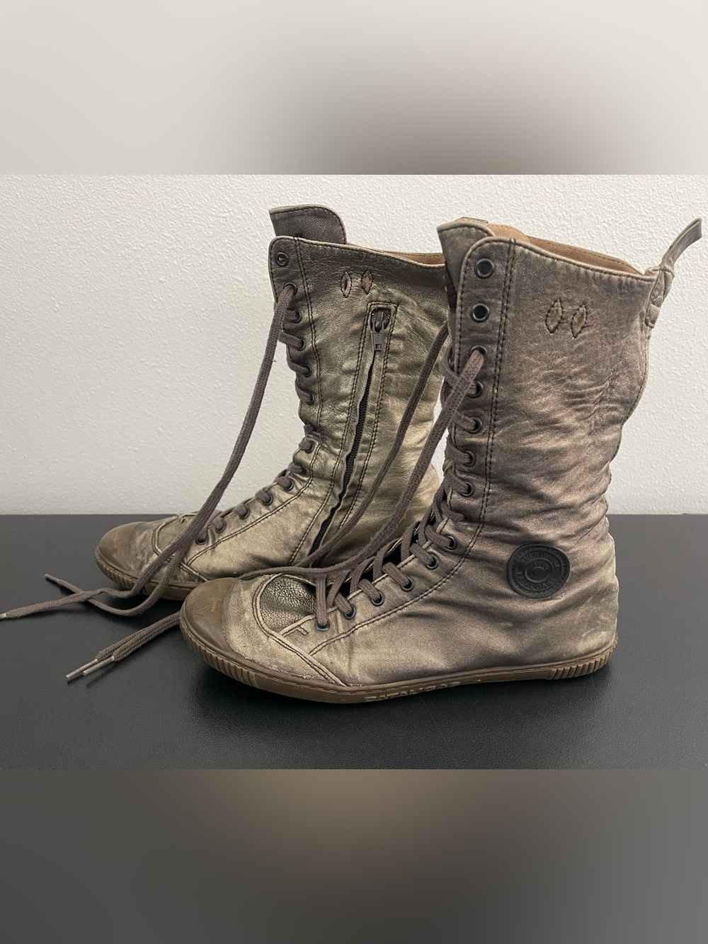 Pataugas French High-Top Metalic Leather Lace-Up Women’s Boots